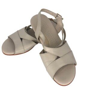 SAS Womens 7.5 WW Caress Bone Leather Tripad Comfort Sandal Open Toe Wedge Heel